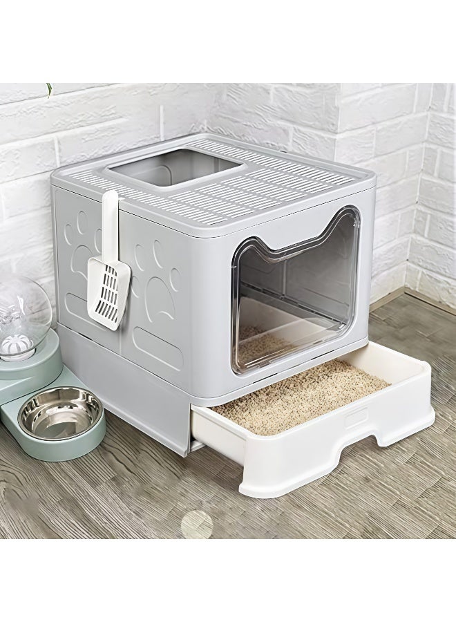 BLOOMING TIME Two-Way Foldable Drawer Type Cat Litter Box - Spacious Kitty Litter Tray with complementory Scoop and Drawer Design for Easy Cleaning and Convenience 51x41x38cm - Image 2